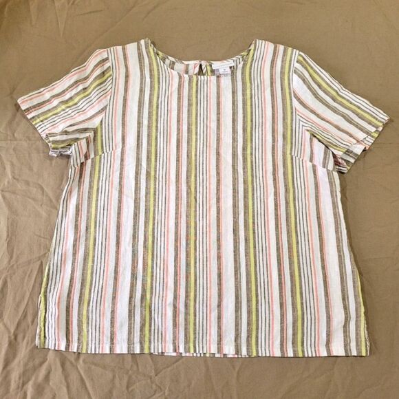Liz Claiborne size medium linen cotton multi color stripped tunic - Picture 1 of 9